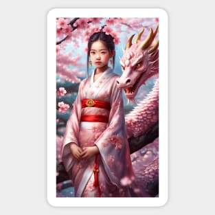 Year of the Dragon 2024 - Girl between cherry blossoms Sticker